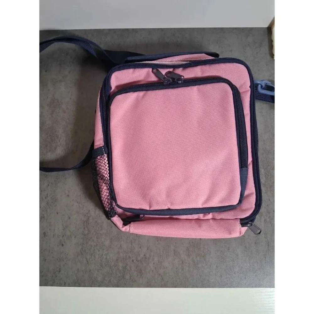 Pink Canvas Travel Organizer Bag Shoulder Strap Multi Pocket Utility Case